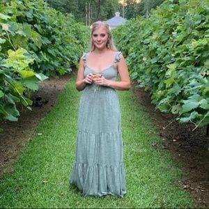 Flutter Sleeve Fit and Flare Sage Green Maxi Dress